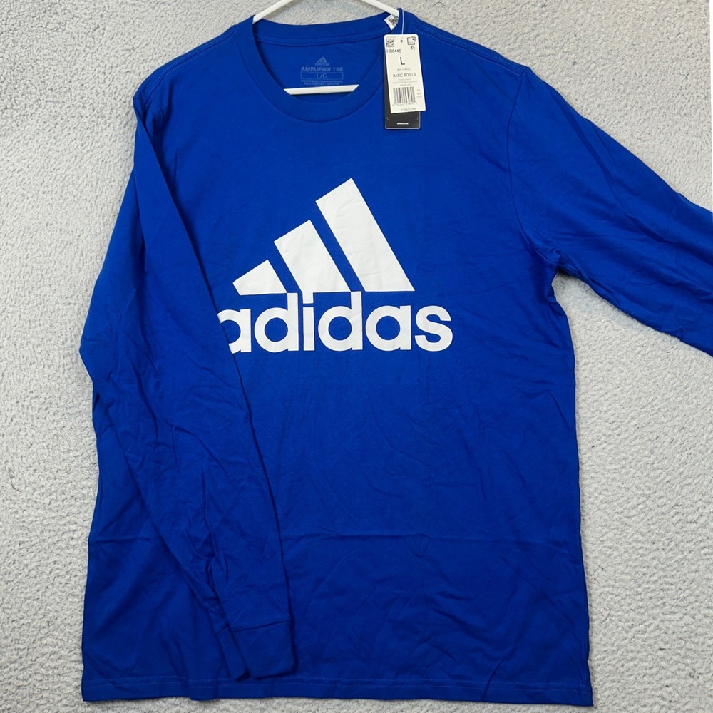 NEW Adidas T-Shirt Mens Large Amplifier Tee Royal Blue Graphic Print Long Sleeve